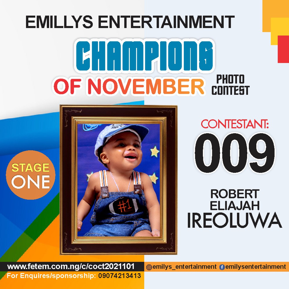 Vote ROBERT	ELIAJAH IREOLUWA in CHAMPION OF NOVEMBER Voting Contest @ Fetem.com.ng