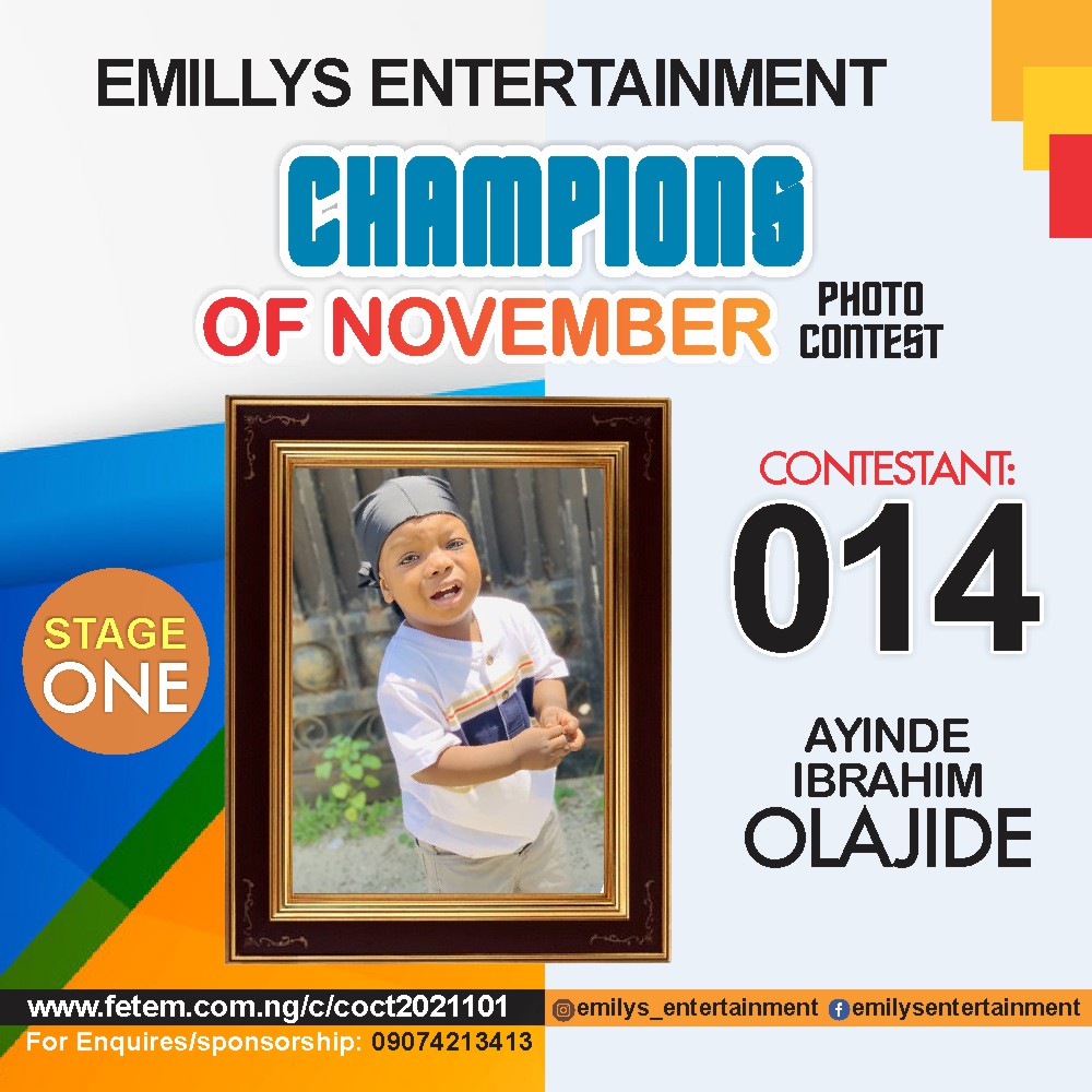 Vote AYINDE	IBRAHIM OLAJIDE in CHAMPION OF NOVEMBER Voting Contest @ Fetem.com.ng