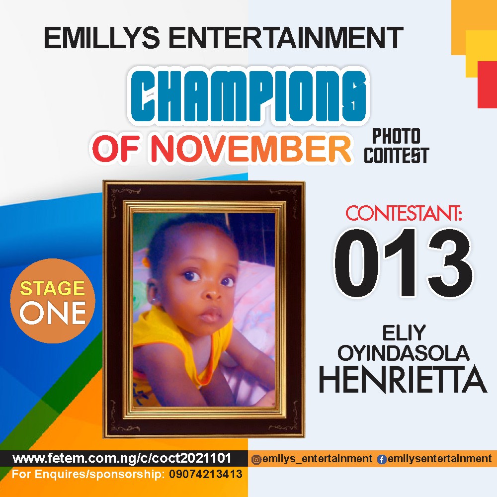 Vote ELIY	OYINDASOLA HENRIETTA in CHAMPION OF NOVEMBER Voting Contest @ Fetem.com.ng