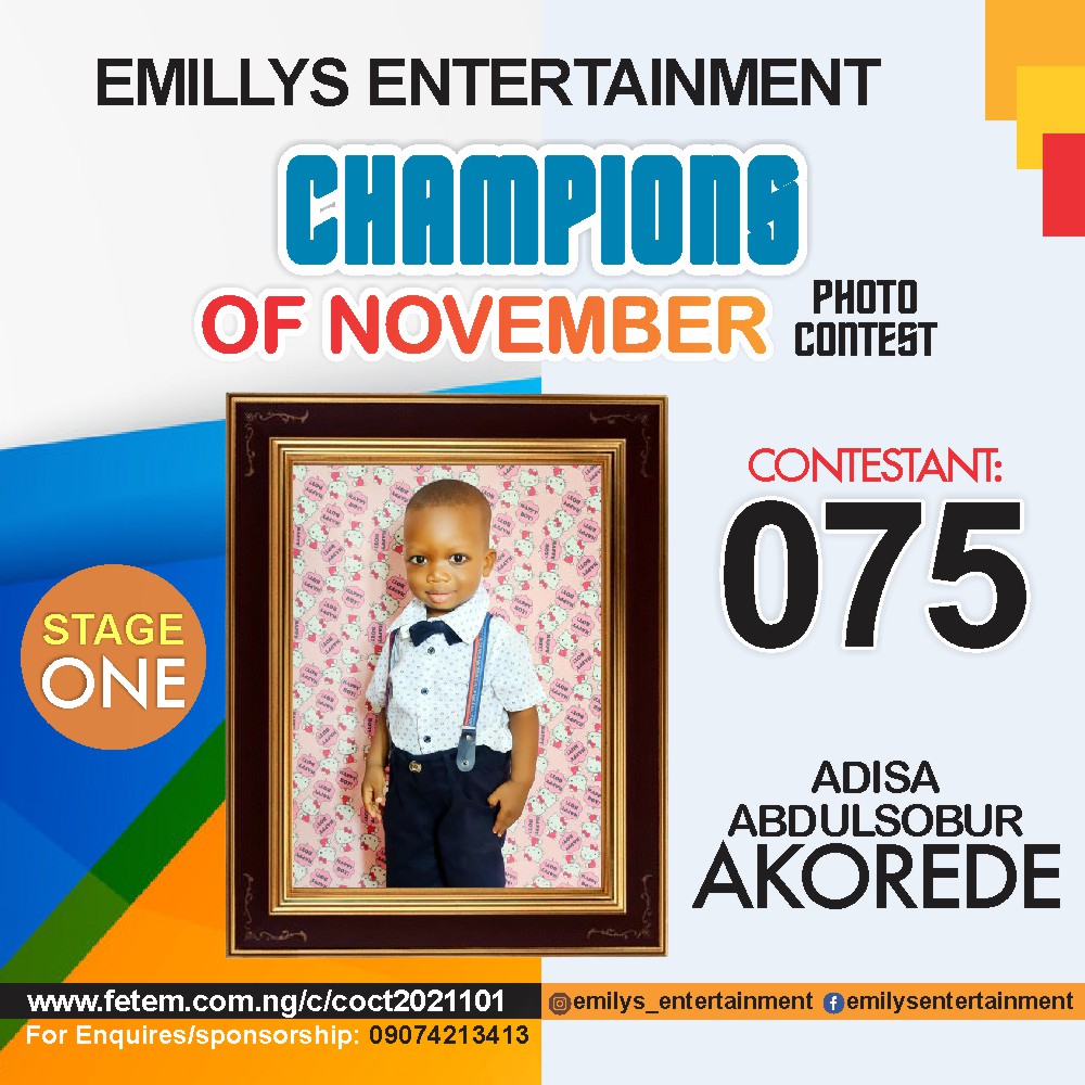 Vote ADISA	ABDULSOBUR AKOREDE in CHAMPION OF NOVEMBER Voting Contest @ Fetem.com.ng