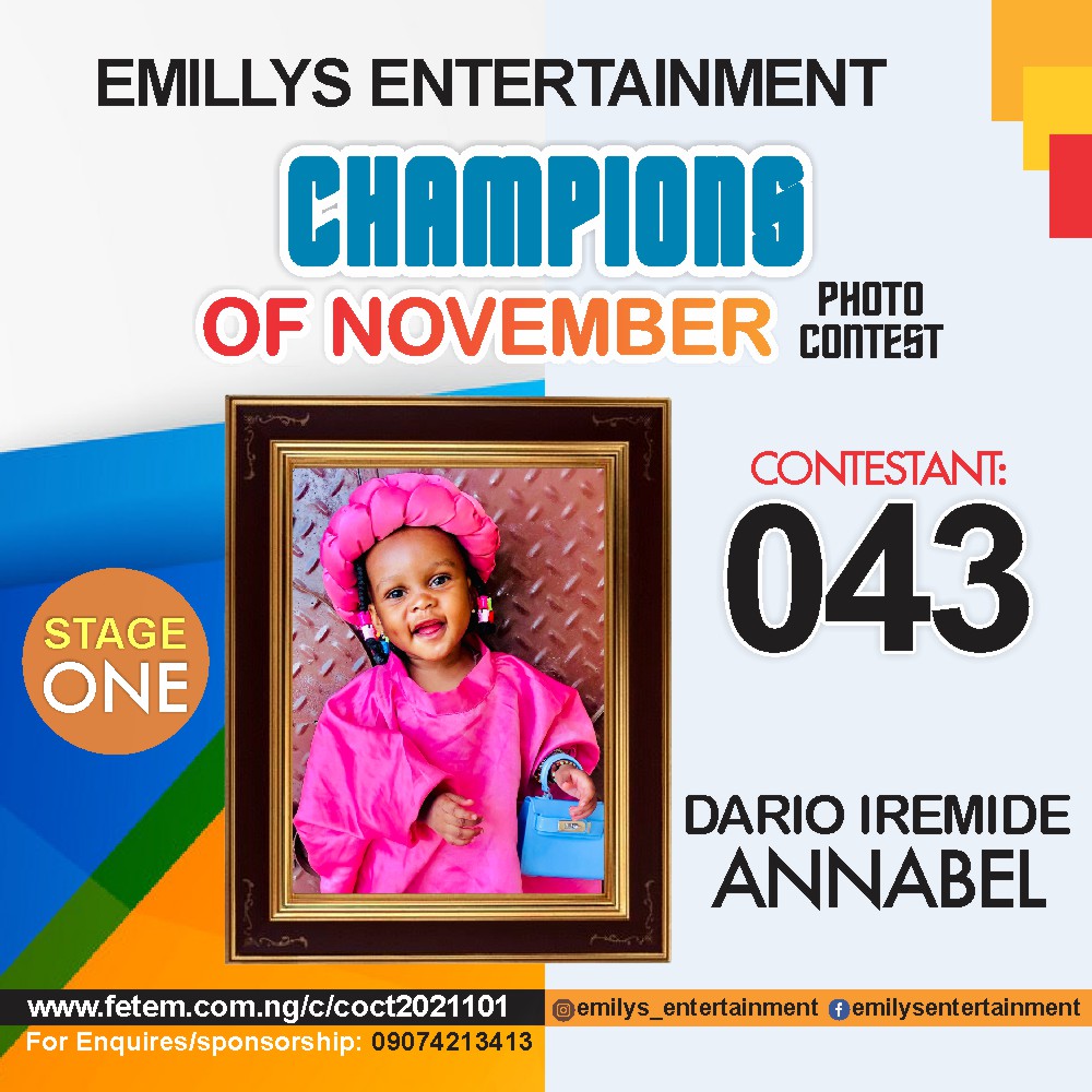 Vote DARIO	IREMIDE ANNABEL in CHAMPION OF NOVEMBER Voting Contest @ Fetem.com.ng