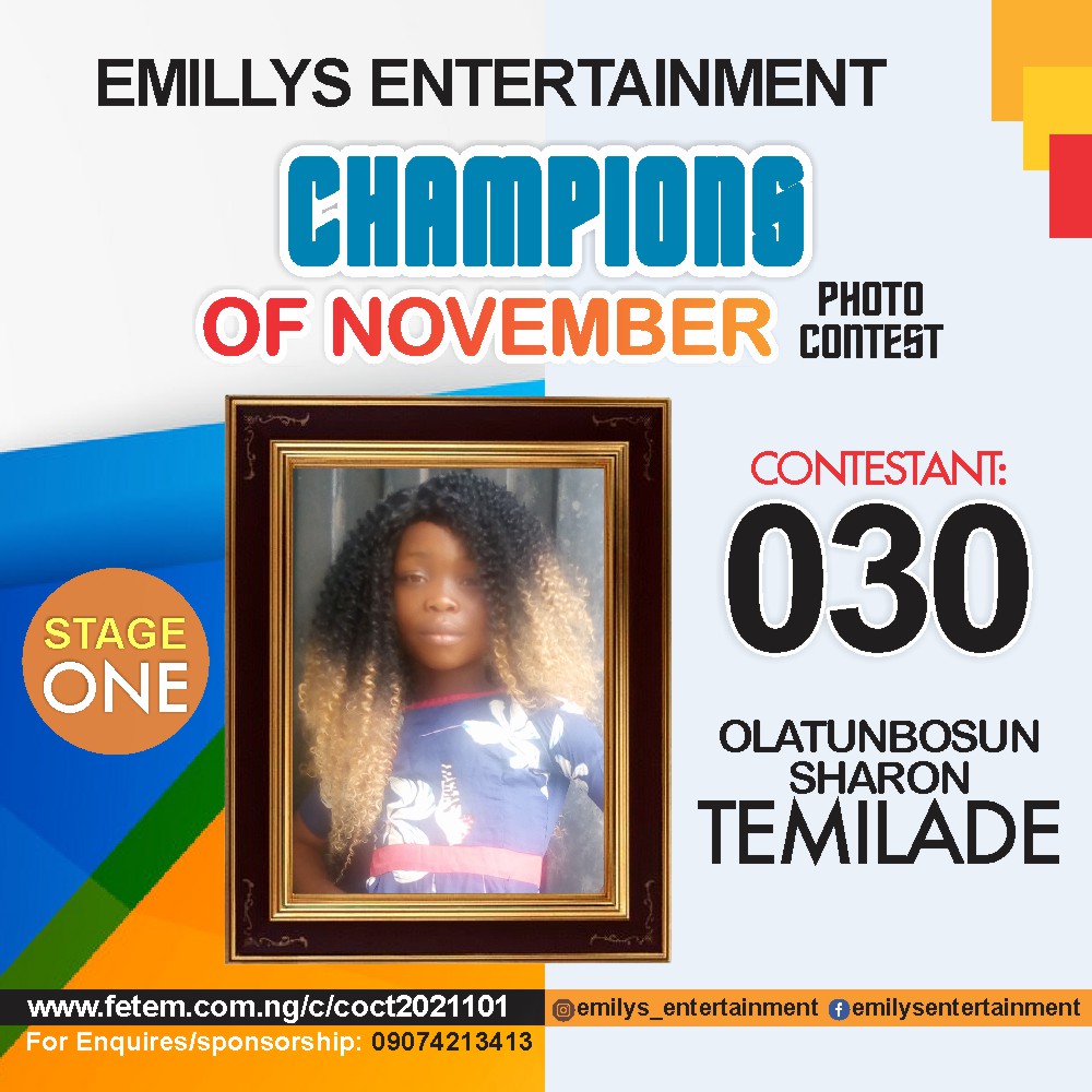 Vote OLATUNBOSUN SHARON	TEMILADE in CHAMPION OF NOVEMBER Voting Contest @ Fetem.com.ng