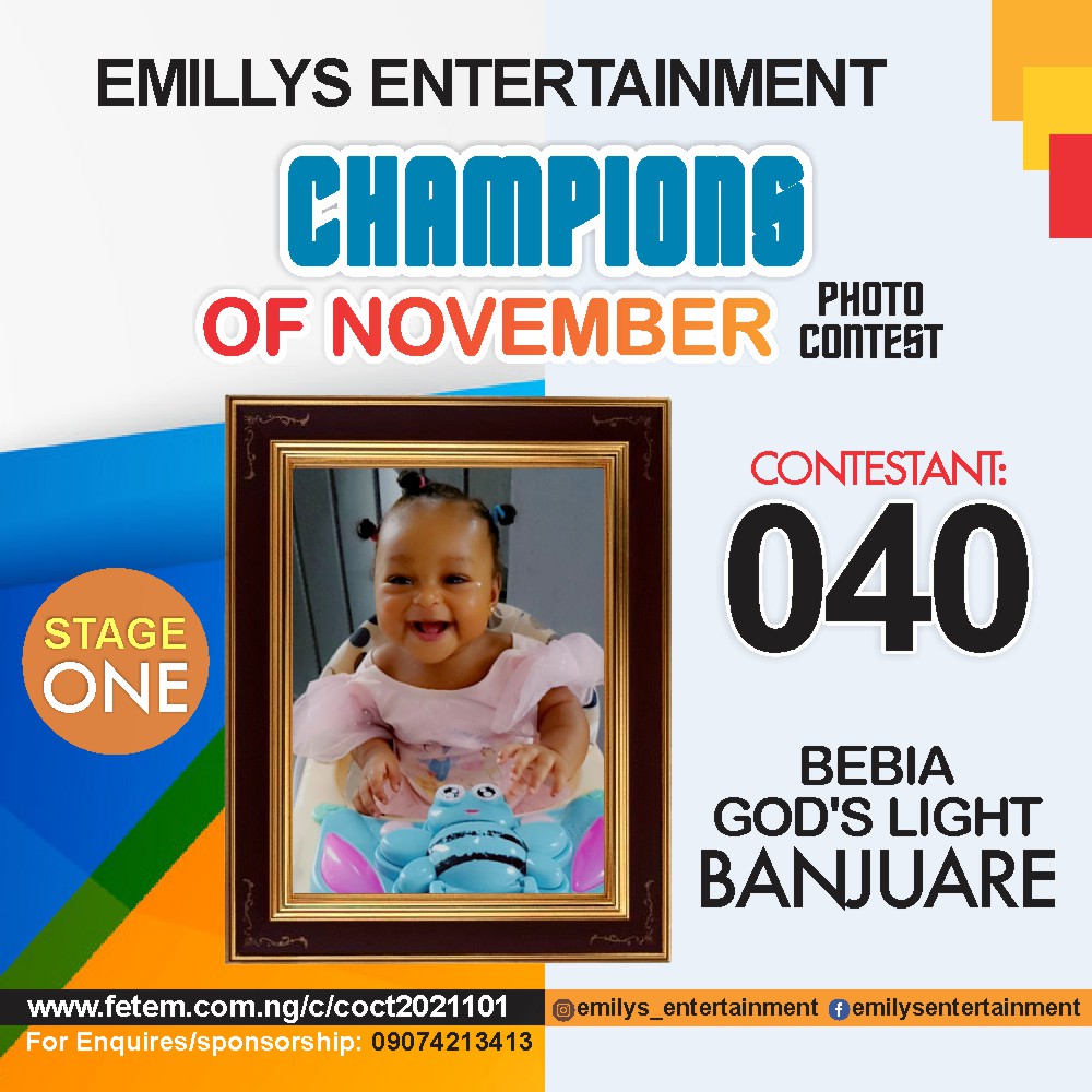 Vote BEBIA	GOD'S LIGHT BANJUARE in CHAMPION OF NOVEMBER Voting Contest @ Fetem.com.ng