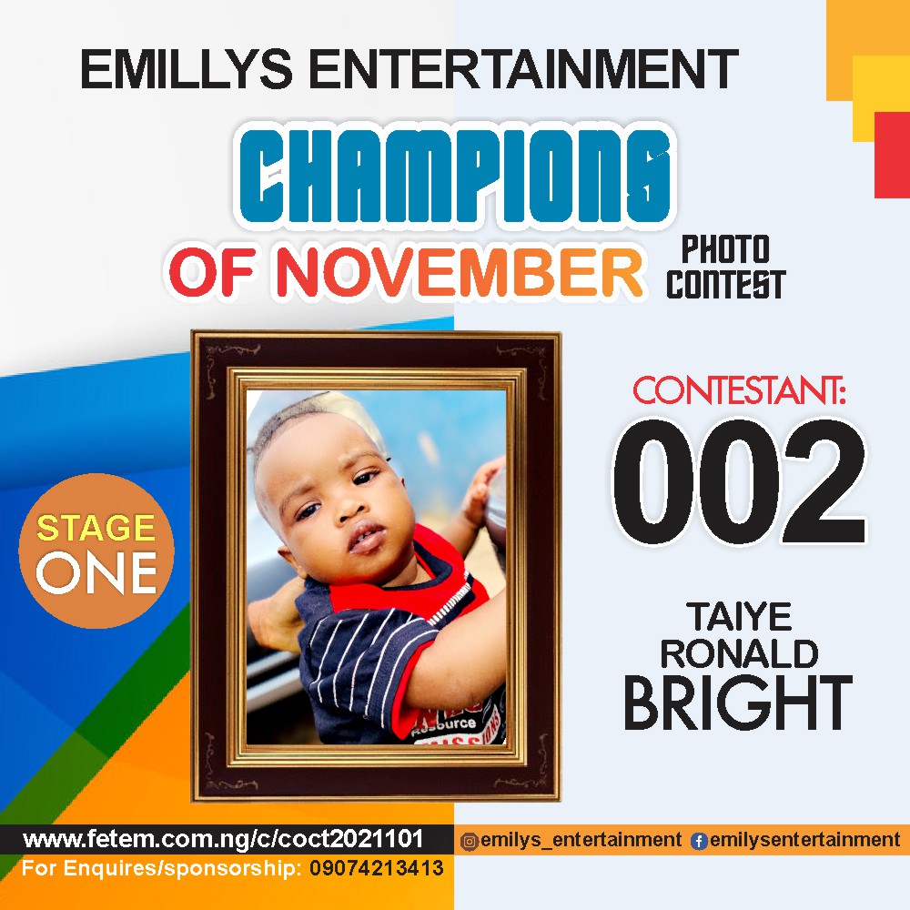 Vote TAIYE	RONALD BRIGHT in CHAMPION OF NOVEMBER Voting Contest @ Fetem.com.ng