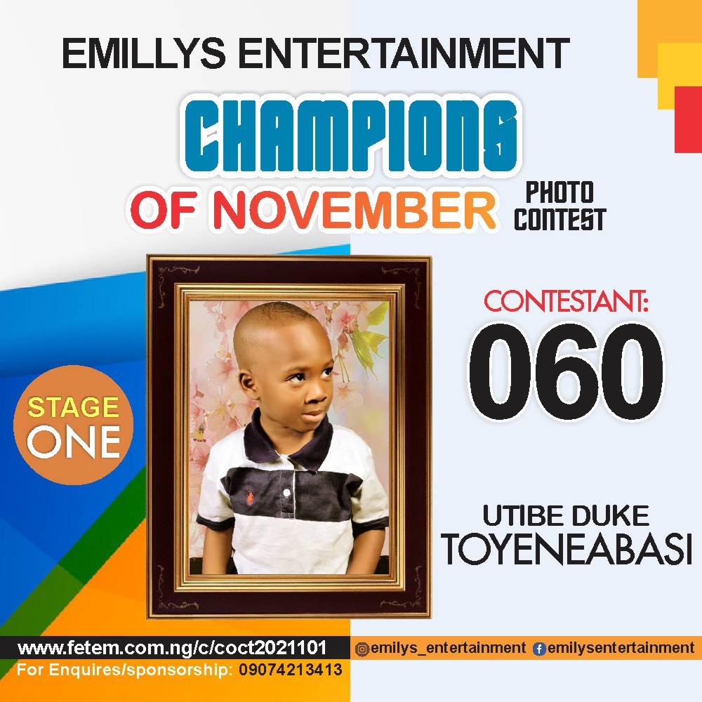 Vote UTIBE	DUKE TOYENEABASI in CHAMPION OF NOVEMBER Voting Contest @ Fetem.com.ng