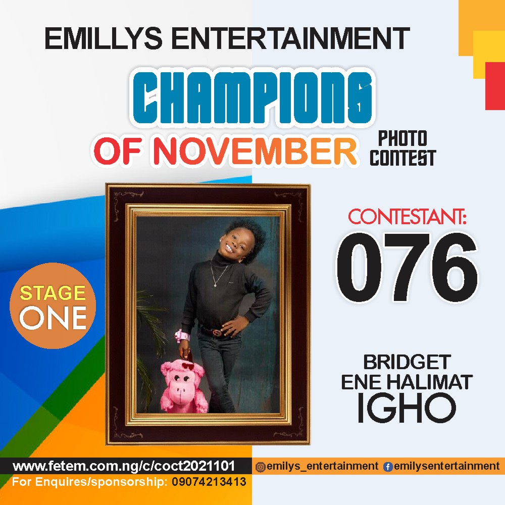 Vote BRIDGET ENE HALIMAT IGOH in CHAMPION OF NOVEMBER Voting Contest @ Fetem.com.ng