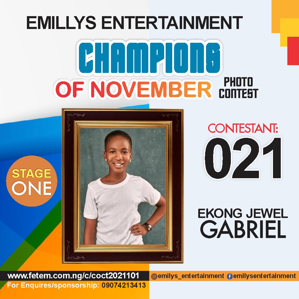 Vote EKONG	JEWEL GABRIEL in CHAMPION OF NOVEMBER Voting Contest @ Fetem.com.ng