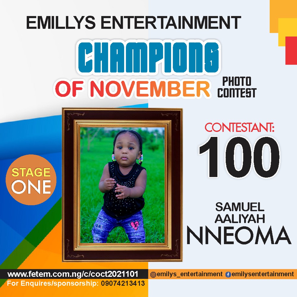 Vote SAMUEL	AALIYAH NNEOMA in CHAMPION OF NOVEMBER Voting Contest @ Fetem.com.ng