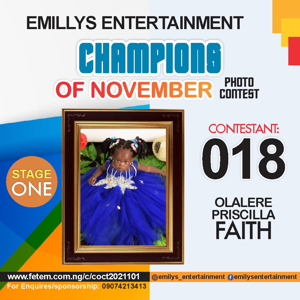 Vote OLALERE	PRISCILLA FAITH in CHAMPION OF NOVEMBER Voting Contest @ Fetem.com.ng