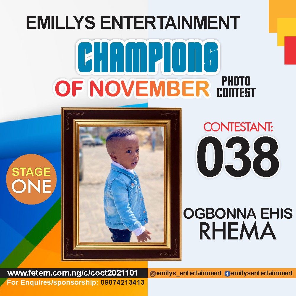 Vote OGBONNA	EHIS RHEMA in CHAMPION OF NOVEMBER Voting Contest @ Fetem.com.ng