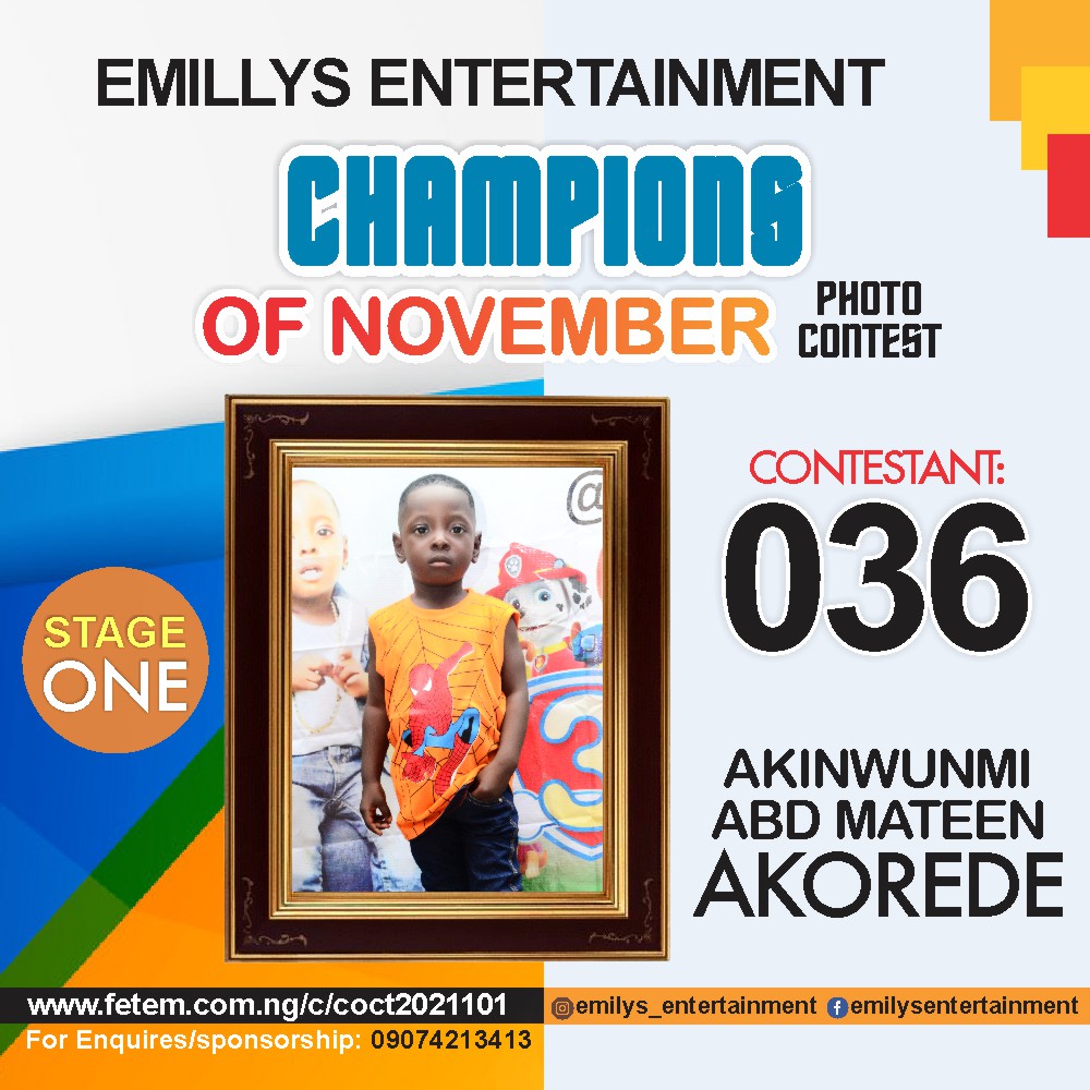 Vote AKINWUNMI	ABD MATEEN AKOREDE in CHAMPION OF NOVEMBER Voting Contest @ Fetem.com.ng