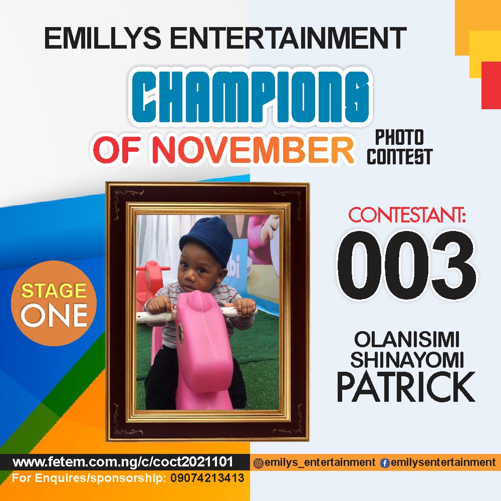 Vote OLANISIMI	SHINAYOMI PATRICK in CHAMPION OF NOVEMBER Voting Contest @ Fetem.com.ng