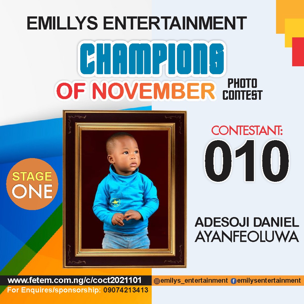 Vote ADESOJI	DANIEL AYANFEOLUWA in CHAMPION OF NOVEMBER Voting Contest @ Fetem.com.ng