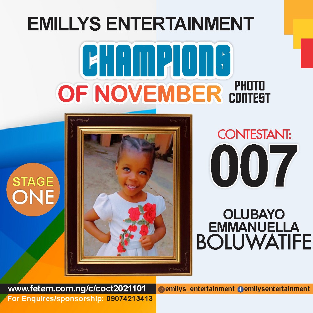 Vote OLUBAYO	EMMANUELLA BOLUWATIFE in CHAMPION OF NOVEMBER Voting Contest @ Fetem.com.ng