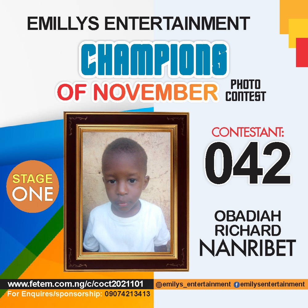 Vote OBADIAH	RICHARD NANRIBET in CHAMPION OF NOVEMBER Voting Contest @ Fetem.com.ng