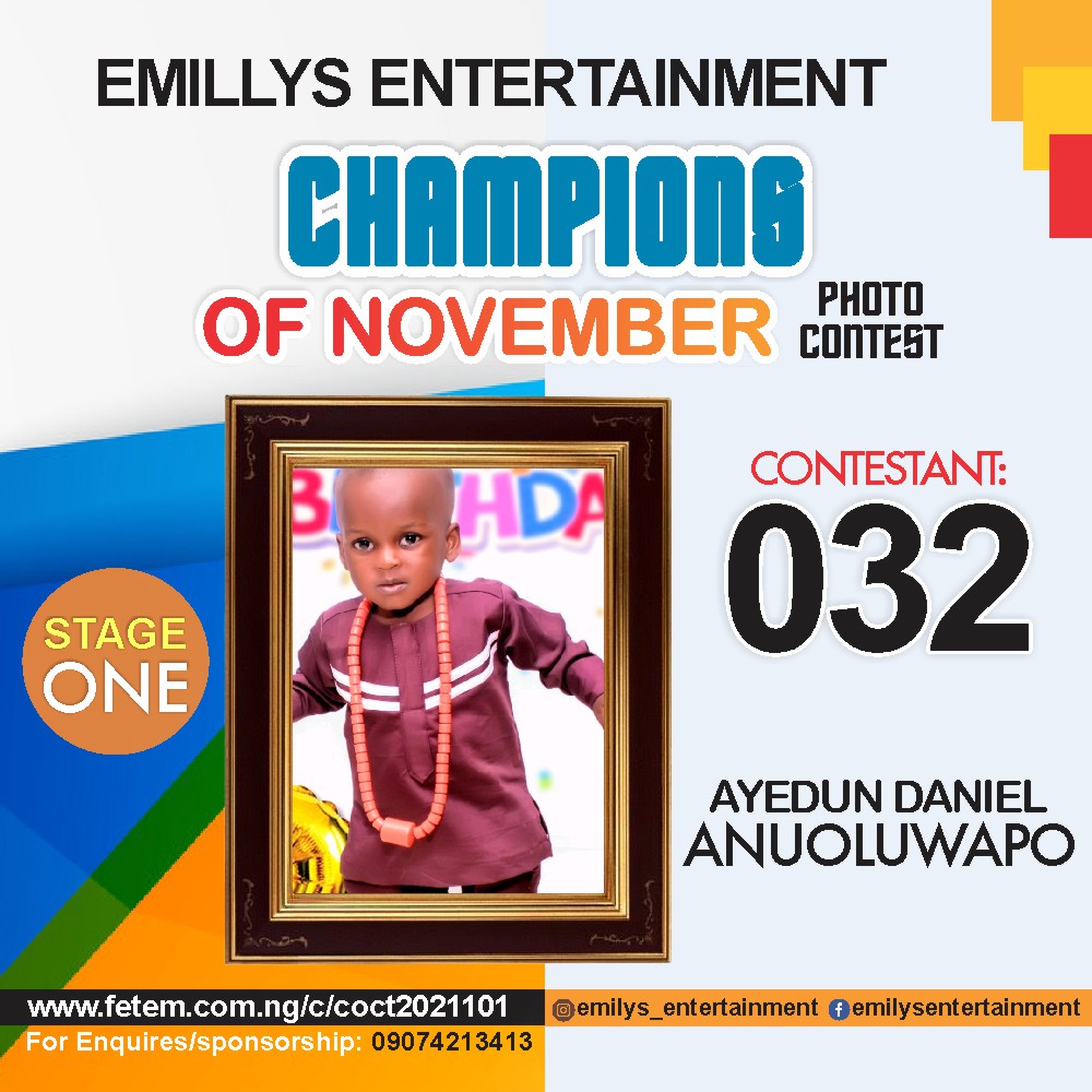 Vote AYEDUN	DANIEL ANUOLUWAPO in CHAMPION OF NOVEMBER Voting Contest @ Fetem.com.ng