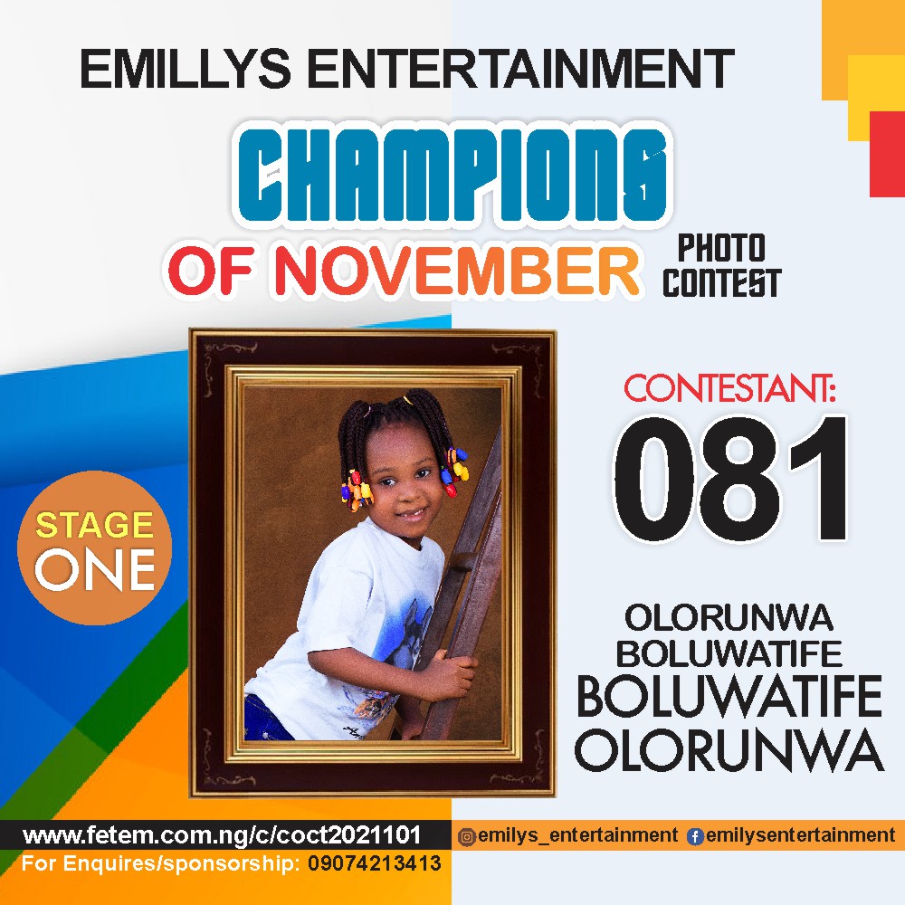 Vote OLORUNWA	BOLUWATIFE BOLUWATIFE OLORUNWA in CHAMPION OF NOVEMBER Voting Contest @ Fetem.com.ng