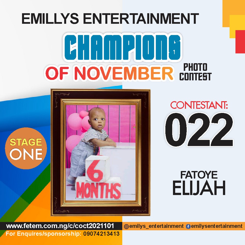 Vote FATOYE ELIJAH in CHAMPION OF NOVEMBER Voting Contest @ Fetem.com.ng