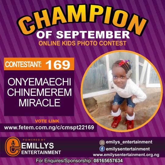 Vote ONYEMAECHI	CHINEMEREM MIRACLE in CHAMPION OF THE MONTH SEPTEMBER Voting Contest @ Fetem.com.ng