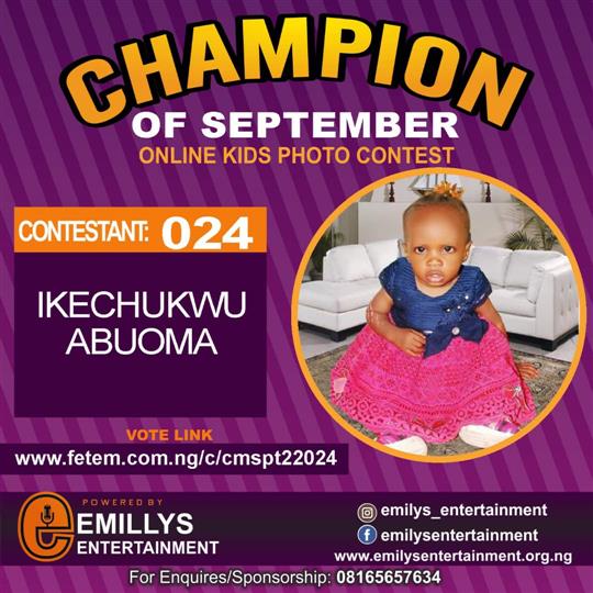 Vote IKECHUKWU ABUOMA in CHAMPION OF THE MONTH SEPTEMBER Voting Contest @ Fetem.com.ng