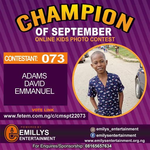 Vote ADAMS	DAVID EMMANUEL in CHAMPION OF THE MONTH SEPTEMBER Voting Contest @ Fetem.com.ng