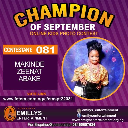 Vote MAKINDE	ZEENAT ABAKE in CHAMPION OF THE MONTH SEPTEMBER Voting Contest @ Fetem.com.ng