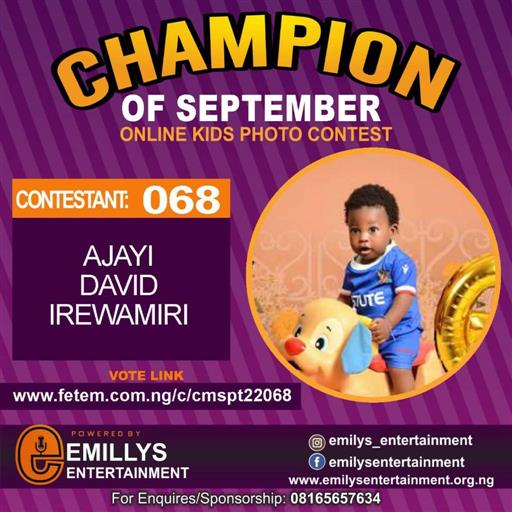 Vote AJAYI DAVID IREWAMIRI in CHAMPION OF THE MONTH SEPTEMBER Voting Contest @ Fetem.com.ng