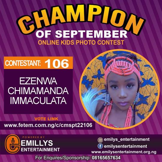 Vote EZENWA	CHIMAMANDA IMMACULATA in CHAMPION OF THE MONTH SEPTEMBER Voting Contest @ Fetem.com.ng