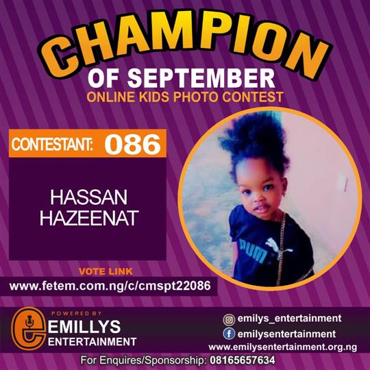 Vote HASSAN HAZEENAT in CHAMPION OF THE MONTH SEPTEMBER Voting Contest @ Fetem.com.ng