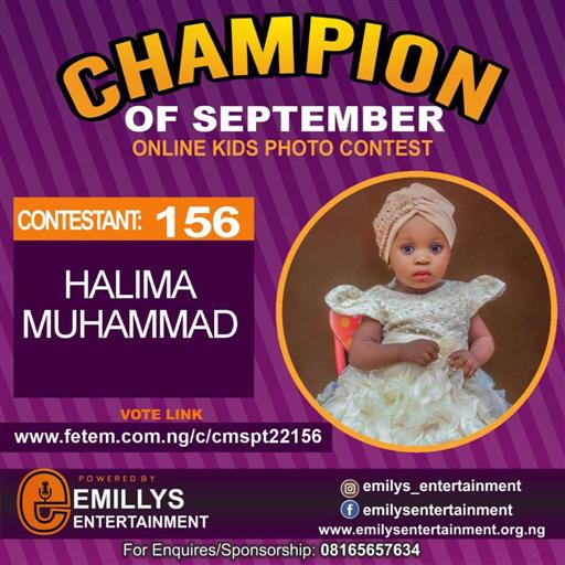 Vote HALIMA MUHAMMAD in CHAMPION OF THE MONTH SEPTEMBER Voting Contest @ Fetem.com.ng