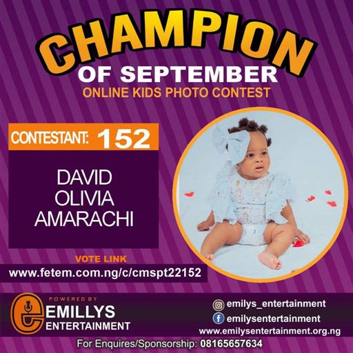 Vote DAVID	OLIVIA AMARACHI in CHAMPION OF THE MONTH SEPTEMBER Voting Contest @ Fetem.com.ng