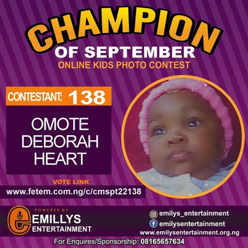 Vote OMOTE	DEBORAH HEART in CHAMPION OF THE MONTH SEPTEMBER Voting Contest @ Fetem.com.ng