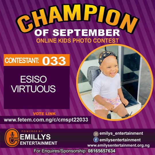 Vote ESISO VIRTUOUS in CHAMPION OF THE MONTH SEPTEMBER Voting Contest @ Fetem.com.ng