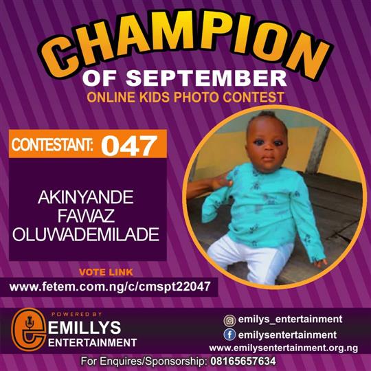 Vote AKINYANDE	FAWAZ OLUWADEMILADE in CHAMPION OF THE MONTH SEPTEMBER Voting Contest @ Fetem.com.ng