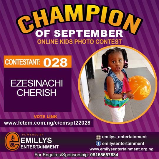 Vote EZESINACHI	CHERISH	CHERISH EZESINACHI in CHAMPION OF THE MONTH SEPTEMBER Voting Contest @ Fetem.com.ng