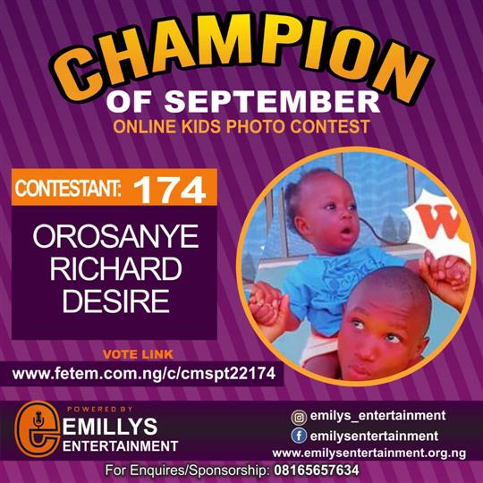 Vote OROSANYE	RICHARD DESIRE in CHAMPION OF THE MONTH SEPTEMBER Voting Contest @ Fetem.com.ng