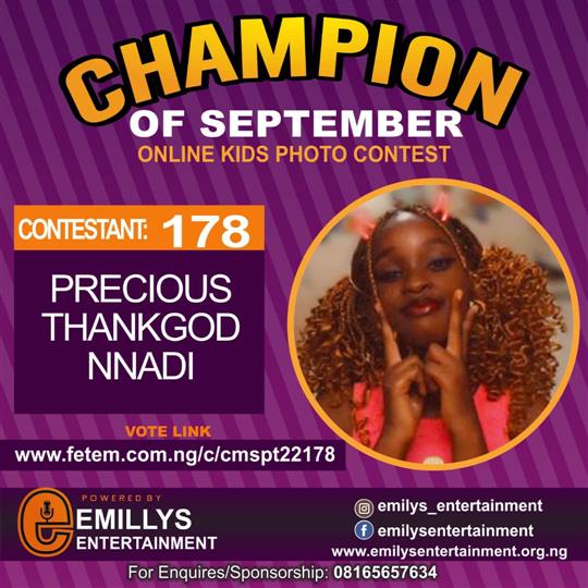 Vote Precious THANKGOD	Nnadi in CHAMPION OF THE MONTH SEPTEMBER Voting Contest @ Fetem.com.ng