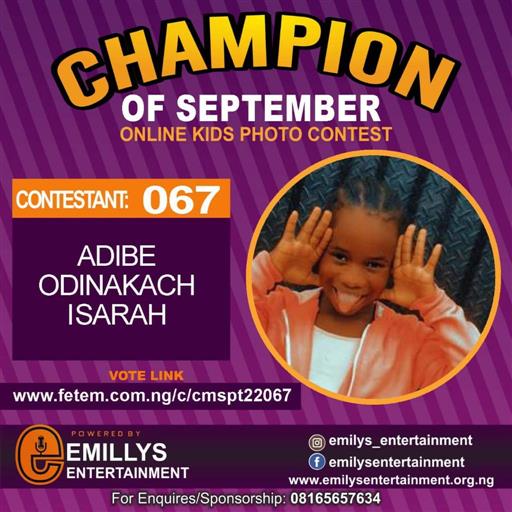 Vote ADIBE	ODINAKACHI SARAH in CHAMPION OF THE MONTH SEPTEMBER Voting Contest @ Fetem.com.ng