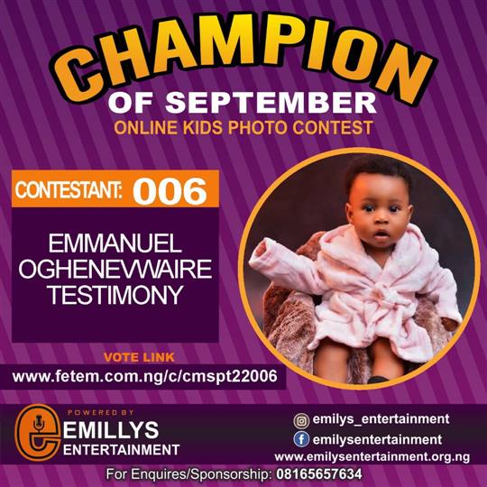 Vote EMMANUEL	OGHENEVWAIRE TESTIMONY in CHAMPION OF THE MONTH SEPTEMBER Voting Contest @ Fetem.com.ng