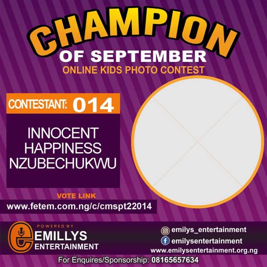 Vote INNOCENT	HAPPINESS NZUBECHUKWU in CHAMPION OF THE MONTH SEPTEMBER Voting Contest @ Fetem.com.ng