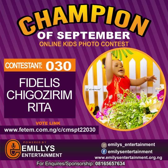 Vote FIDELIS	CHIGOZIRIM RITA in CHAMPION OF THE MONTH SEPTEMBER Voting Contest @ Fetem.com.ng