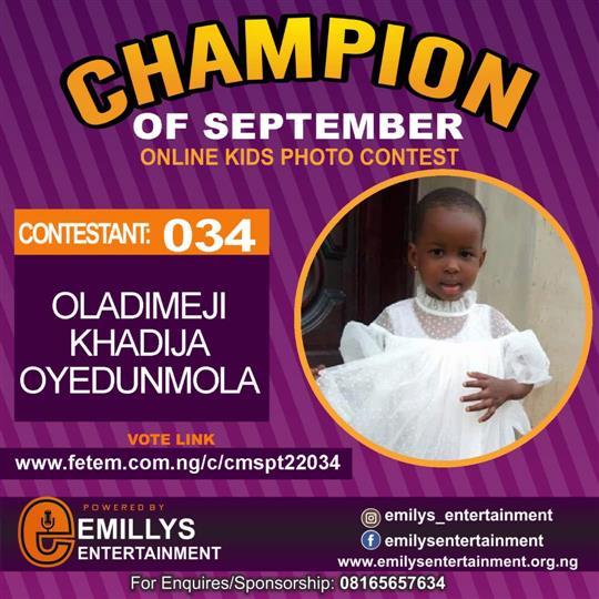 Vote OLADIMEJI	KHADIJA OYEDUNMOLA in CHAMPION OF THE MONTH SEPTEMBER Voting Contest @ Fetem.com.ng