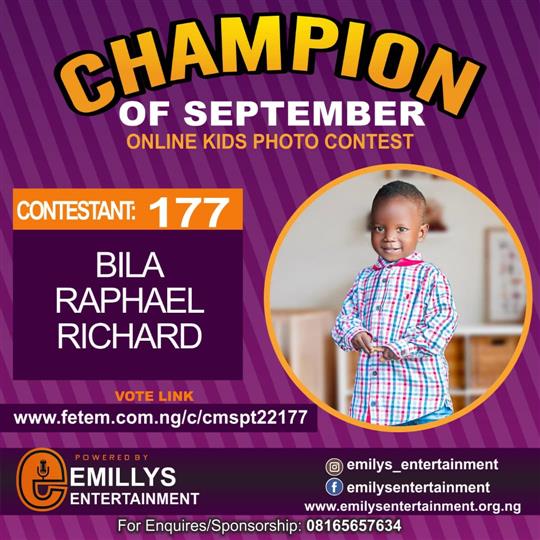 Vote BILA	RAPHAEL RICHARD in CHAMPION OF THE MONTH SEPTEMBER Voting Contest @ Fetem.com.ng