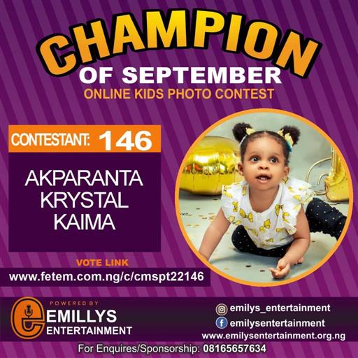 Vote AKPARANTA	KRYSTAL KAIMA in CHAMPION OF THE MONTH SEPTEMBER Voting Contest @ Fetem.com.ng