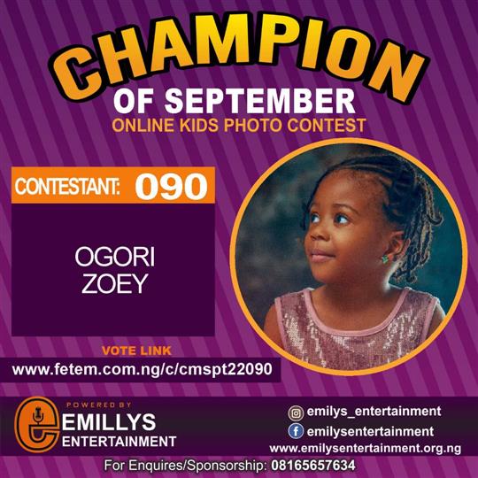 Vote OGORI ZOEY in CHAMPION OF THE MONTH SEPTEMBER Voting Contest @ Fetem.com.ng