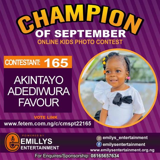 Vote AKINTAYO	ADEDIWURA FAVOUR in CHAMPION OF THE MONTH SEPTEMBER Voting Contest @ Fetem.com.ng