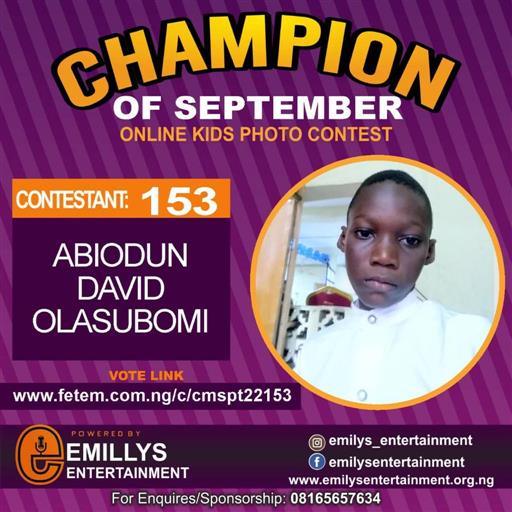 Vote ABIODUN	DAVID OLASUBOMI in CHAMPION OF THE MONTH SEPTEMBER Voting Contest @ Fetem.com.ng