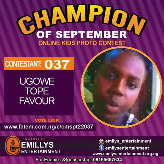 Vote UGOWE	TOPE FAVOUR in CHAMPION OF THE MONTH SEPTEMBER Voting Contest @ Fetem.com.ng