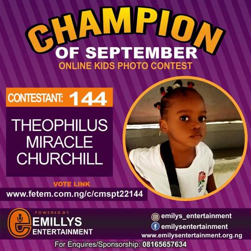 Vote THEOPHILUS	MIRACLE CHURCHILL in CHAMPION OF THE MONTH SEPTEMBER Voting Contest @ Fetem.com.ng