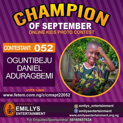 Vote OGUNTIBEJU	DANIEL ADURAGBEMI in CHAMPION OF THE MONTH SEPTEMBER Voting Contest @ Fetem.com.ng